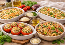 Receitas de Legumes com Pratos saudáveis e saborosos em mesa rústica