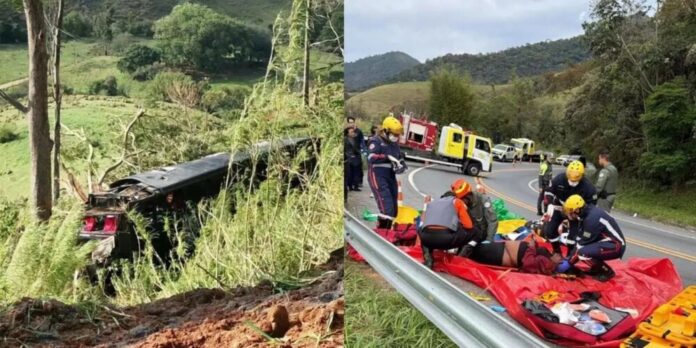 Ônibus cai em ribanceira e deixa cinco mortos em Cruzeiro, interior de SP